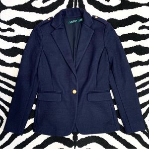 Lauren Ralph Lauren Allyce Navy Single Button Wool Blend Blazer Size 0